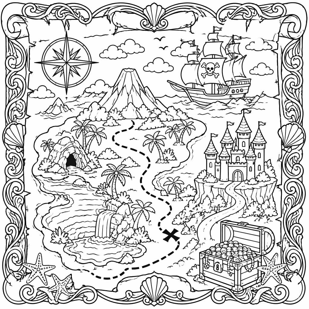 Illustration noir et blanc d’un château de princesse féerique très détaillé, style art nouveau, pour coloriage enfant