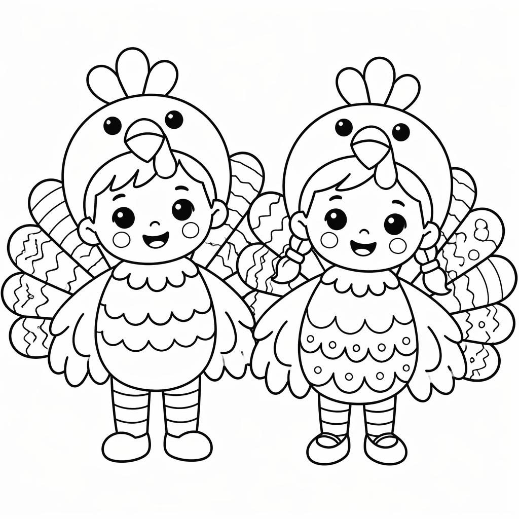 Schwarz-weiße Ausmalbild-Illustration mit einfachem Truthahn für Kinder im Doodle-Stil, klare Konturen auf weißem Hintergrund.