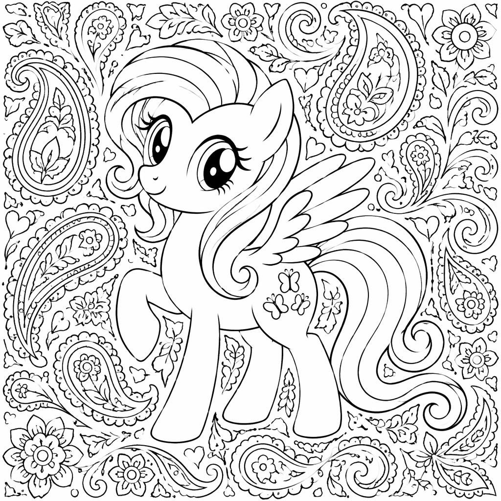 Illustration noir et blanc de motifs paisley complexes en line art, formes fermées, fond blanc, style coloriage adulte.