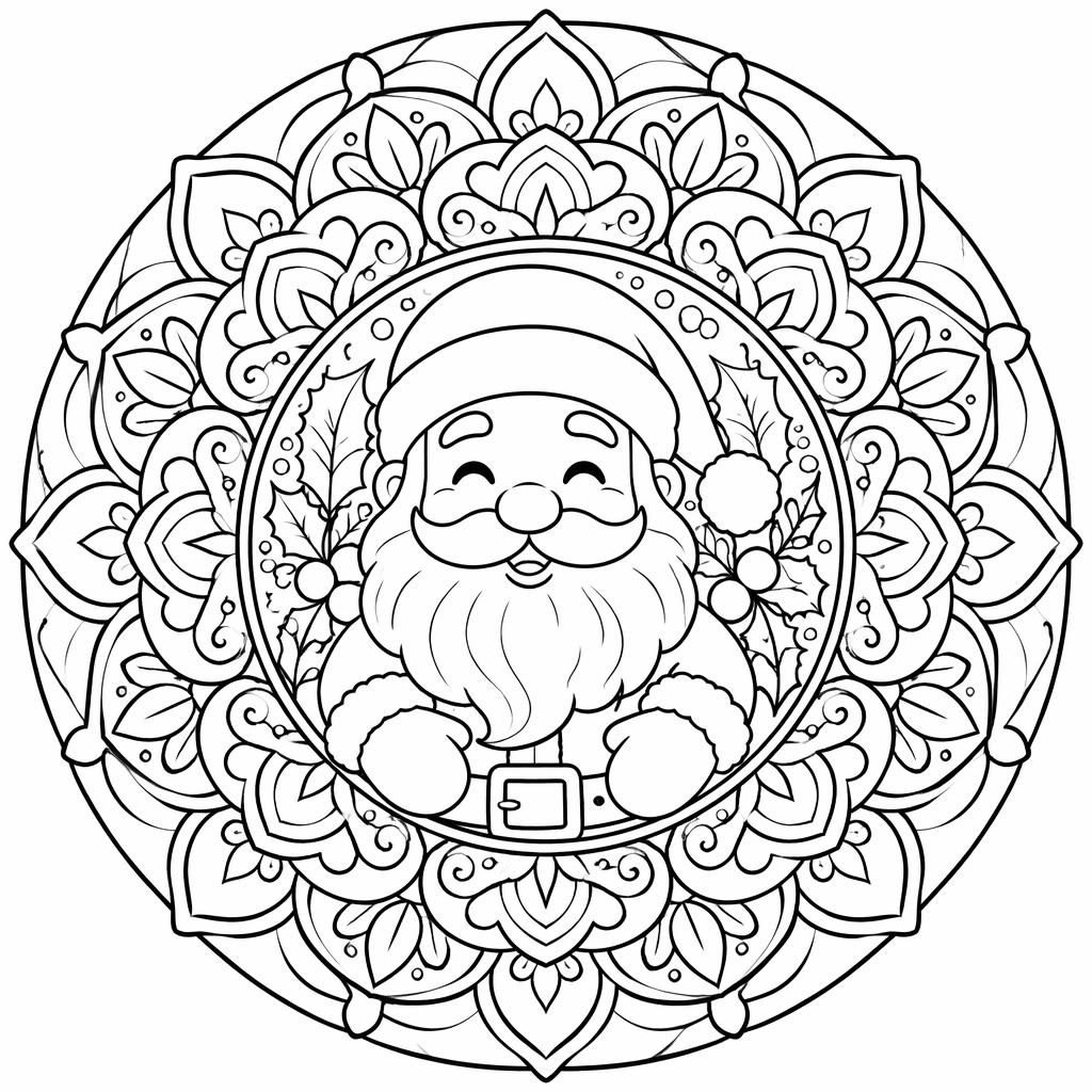 Ilustración para colorear en blanco y negro de un mandala intrincado para adultos, con líneas limpias y estilo manga.