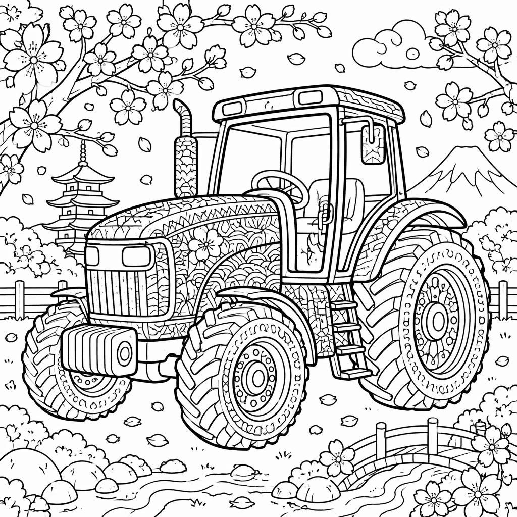 Illustration noir et blanc d’une fleur de cerisier japonais adulte, style zentangle, contours nets à colorier