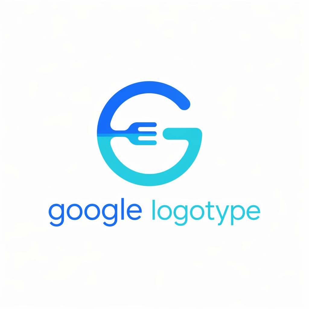 Modern abstract restaurant logo for Google Logotype in blue and cyan on a neutral background, centered vector style.