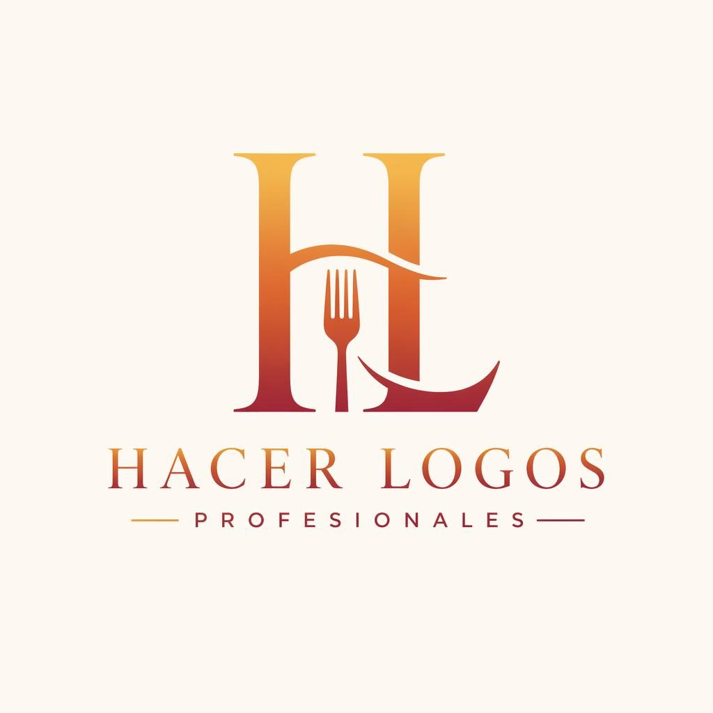 Logo lettermark de restaurante con serif elegante, degradado atardecer y composición centrada sobre fondo neutro