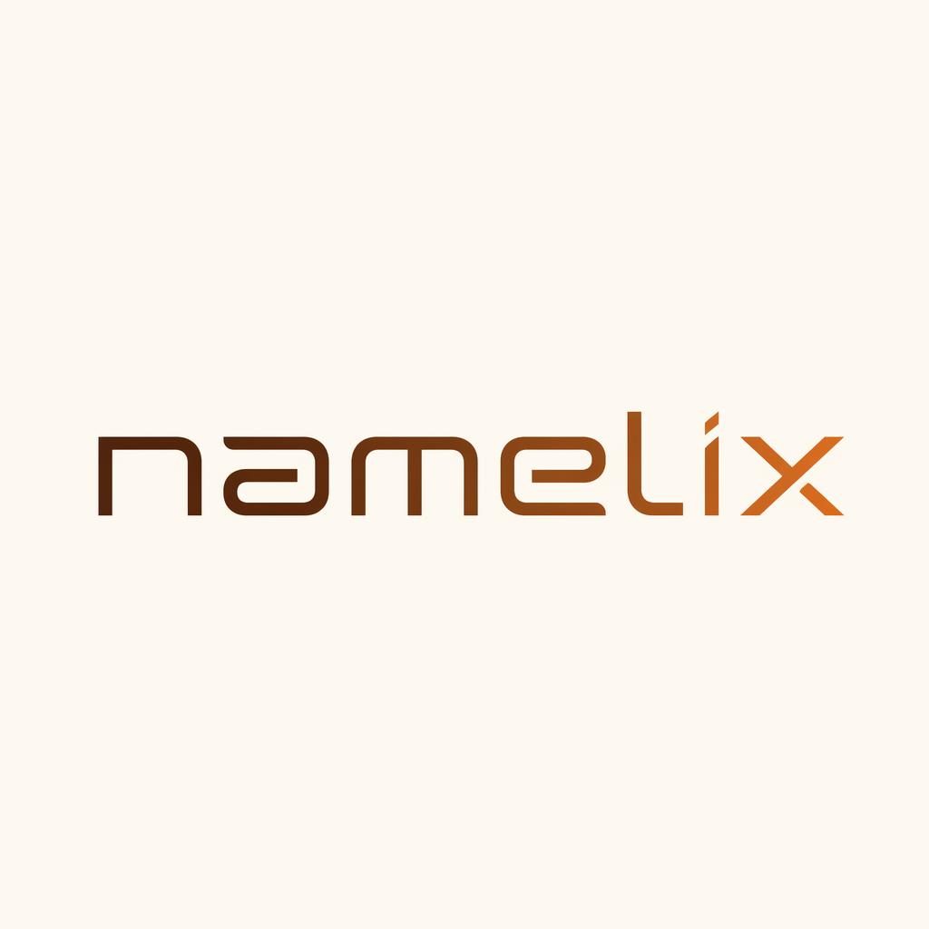 Centered namelix logo wordmark in futuristic typography, warm earth tones, on a neutral square background.
