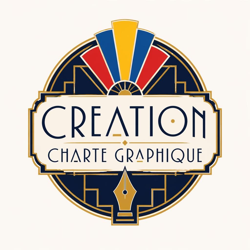 Logo emblème carré pour creation charte graphique, style art déco luxueux, palette primaire ludique, fond neutre