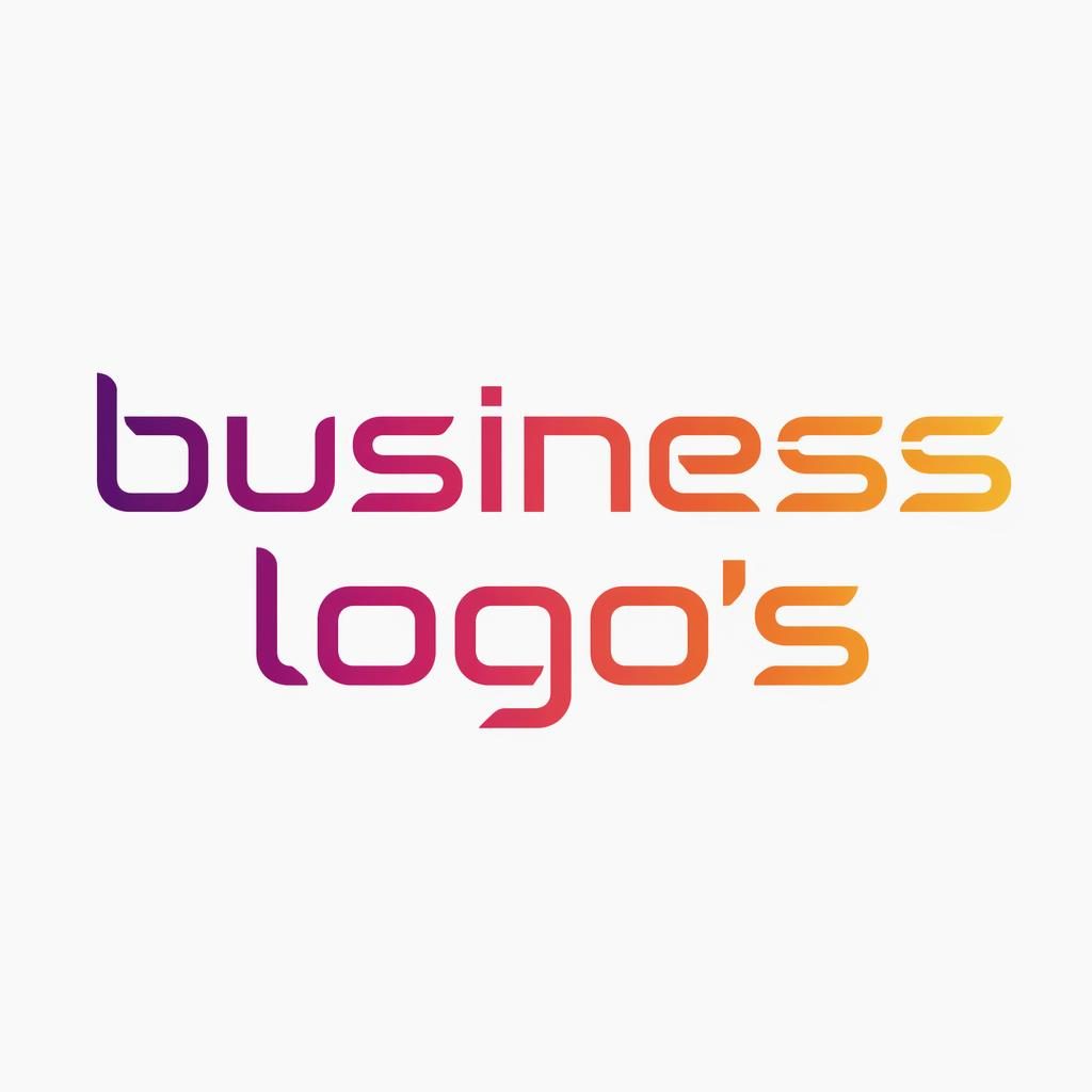 Centered wordmark logo for Business Logo's in futuristic typography with a sunset gradient on a neutral background.