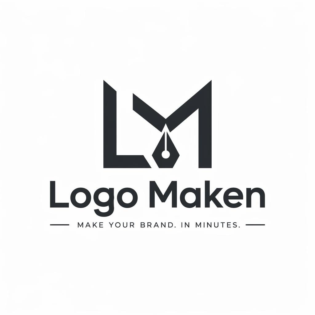 Modern monochroom logo met geometrisch icoon en woordmerk Logo Maken op een neutrale vierkante achtergrond.
