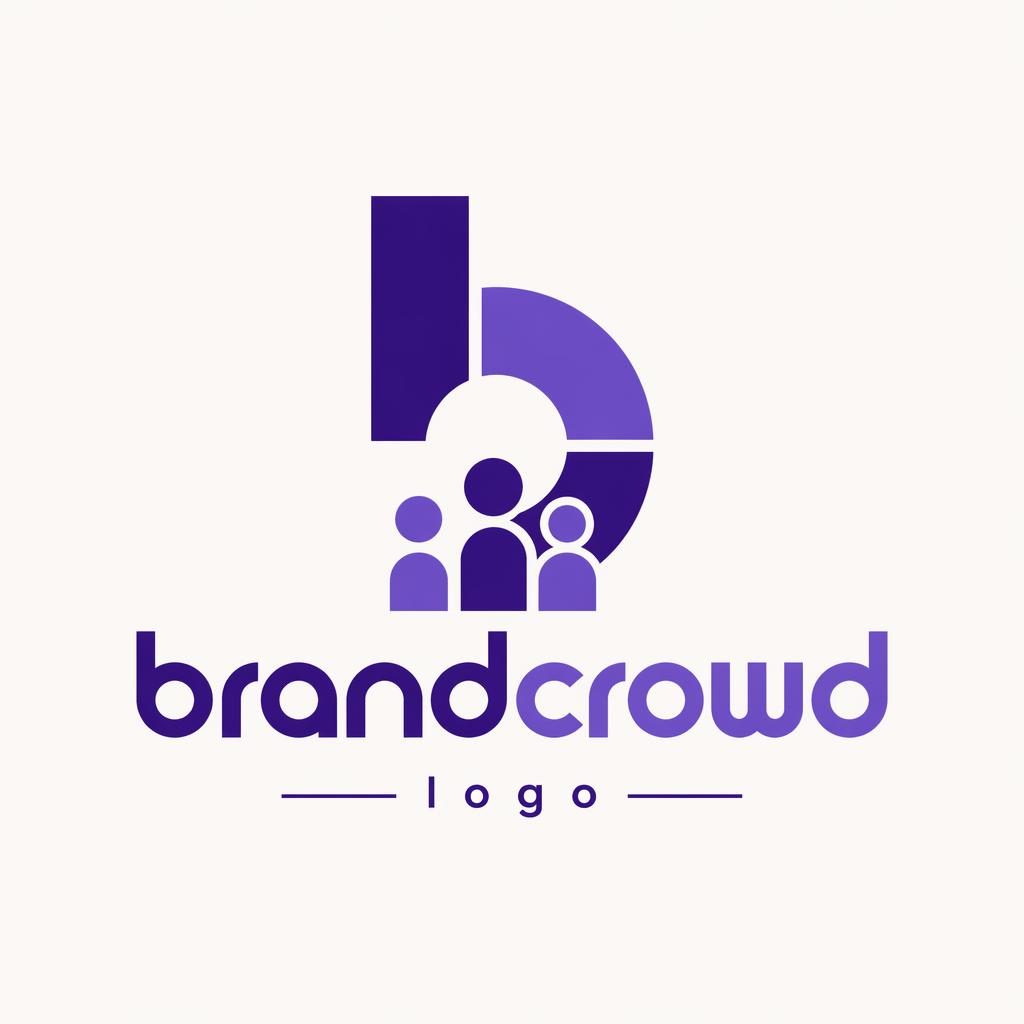 Centered brandcrowd logo concept with wordmark and geometric icon in royal purple on a neutral background.