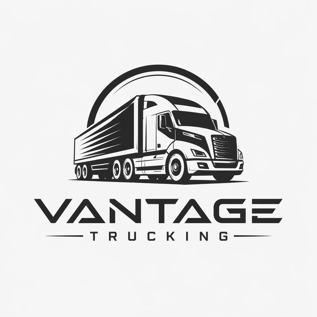 Centered monochrome combination logo with a futuristic semi truck icon and matching wordmark on a neutral background.