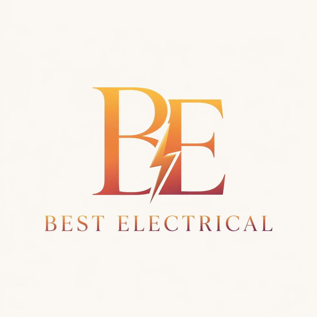 Luxury lettermark logo for best electrical logo in elegant serif type with a sunset gradient on a neutral background.