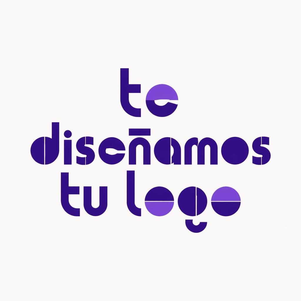 Logotipo tipográfico centrado para te diseñamos tu logo, estilo bauhaus en morado real sobre fondo neutro.