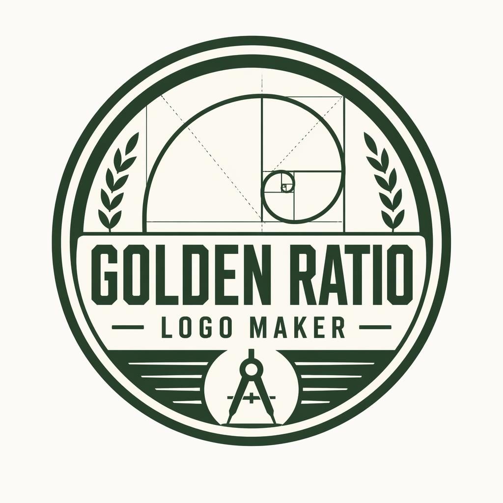 Centered forest green emblem logo for golden ratio logo maker with bold industrial typography on a neutral background
