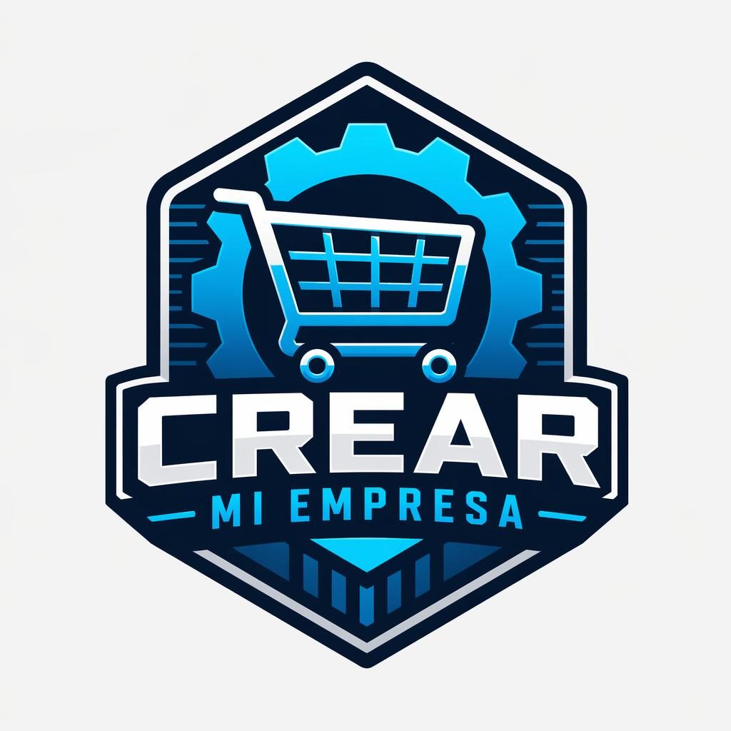 Logo emblemático industrial en azul y cian, centrado sobre fondo neutro, con tipografía moderna y estilo vectorial limpio.