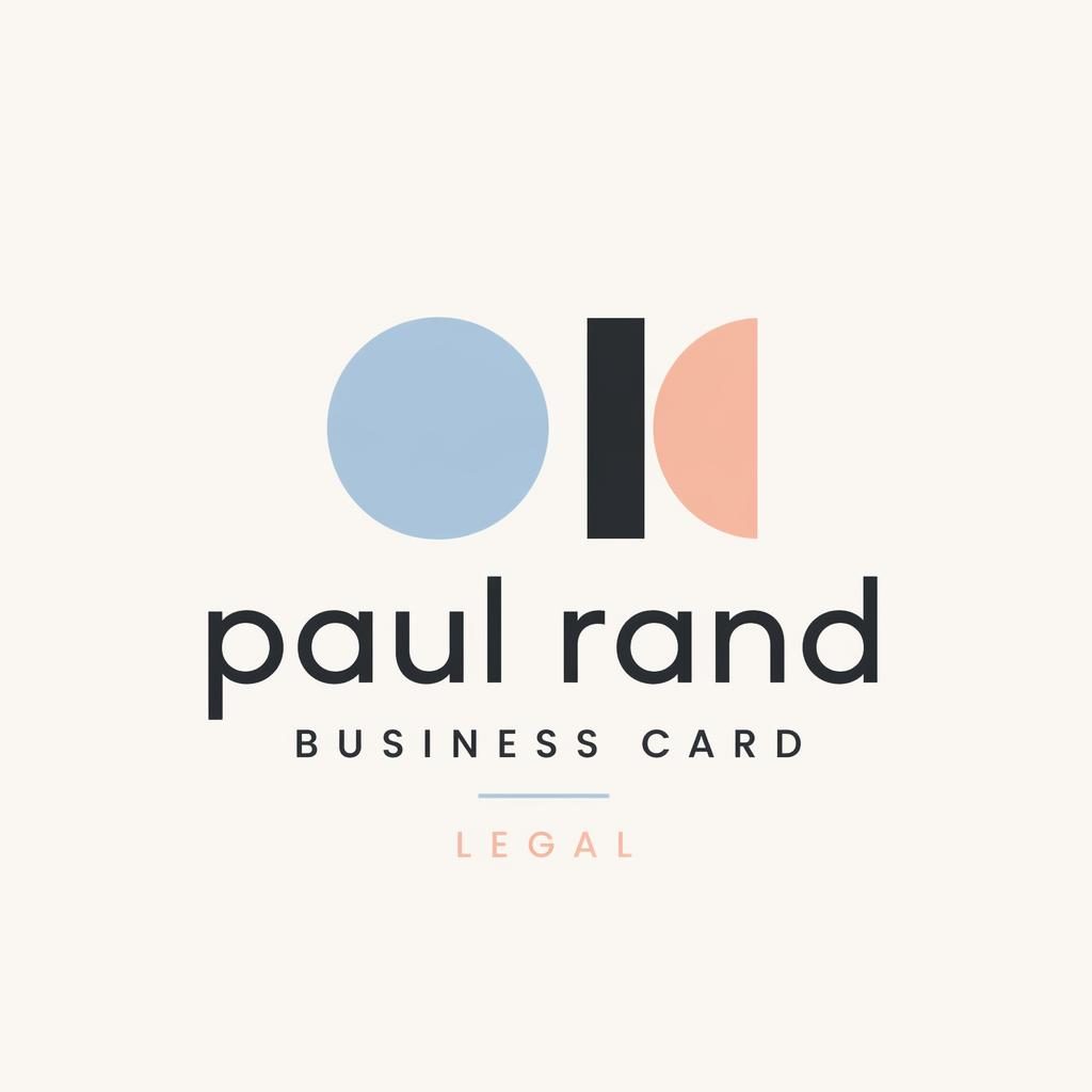 Centered wordmark logo with icon for paul rand business card in a pastel Swiss international style on a neutral background.