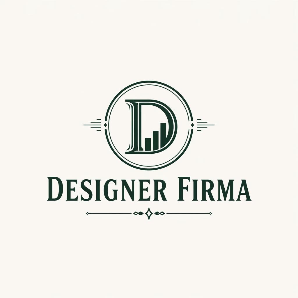 Zentriertes Wortmarken-Logo mit Icon für designer firma in Waldgrün auf neutralem Hintergrund, vektorartig und klar