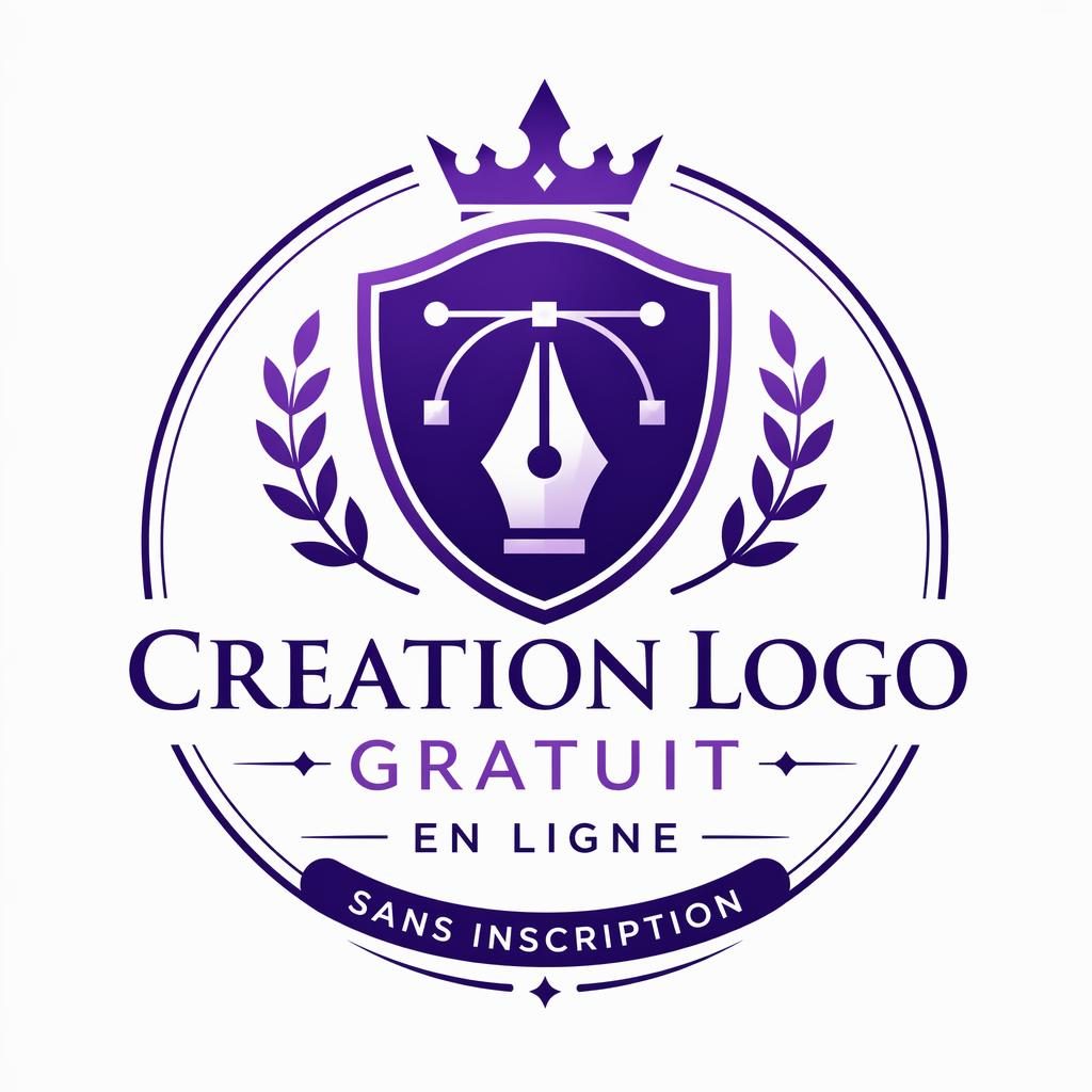 Logo emblème minimaliste de luxe en violet royal, centré sur fond neutre, avec typographie assortie et style vectoriel net.