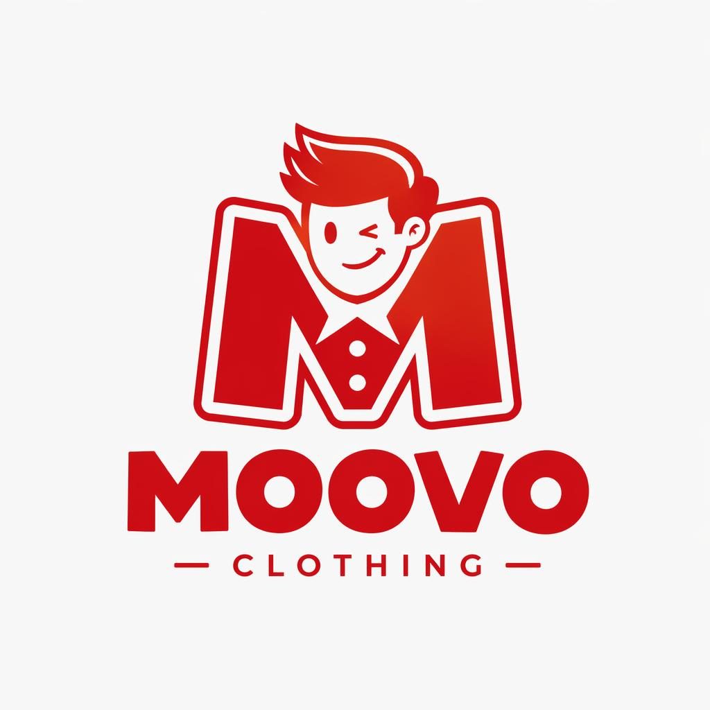 Playful cartoon lettermark logo in bold red and white, centered on a neutral background with clean vector styling.