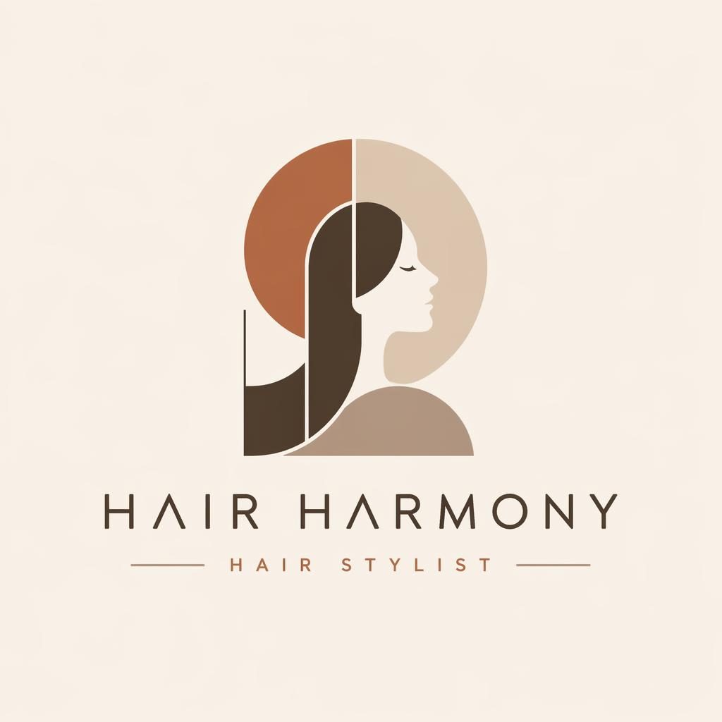 Centered bauhaus-style hair stylist consulting logo with wordmark and icon in warm earth tones on a neutral background