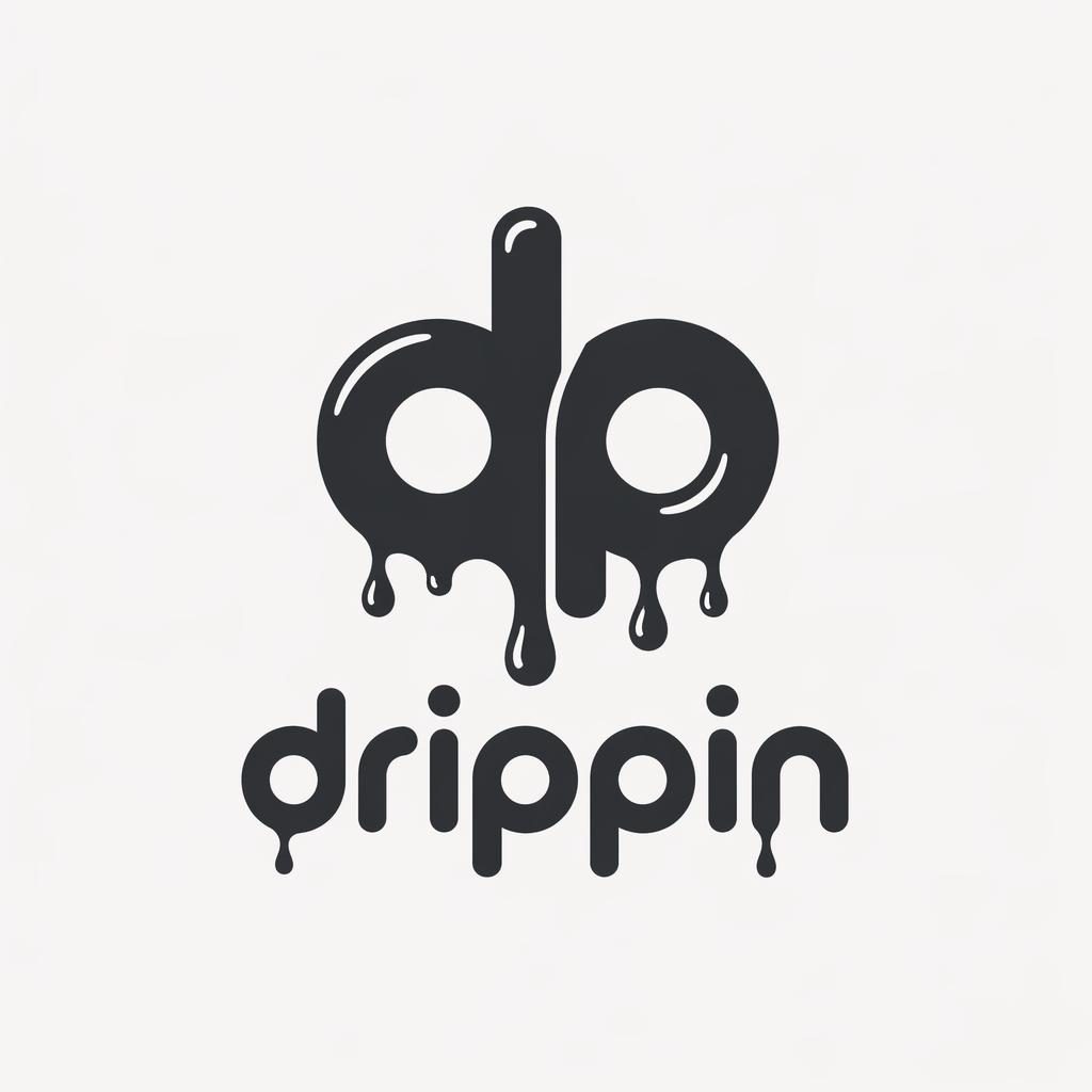 Centered monochrome lettermark logo for drippin logo in playful cartoon typography on a neutral square background.