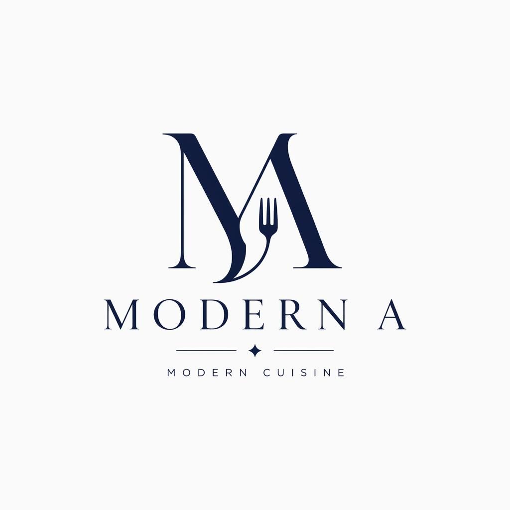 Centered lettermark logo for Modern A in elegant serif typography, navy and white palette on a neutral background.