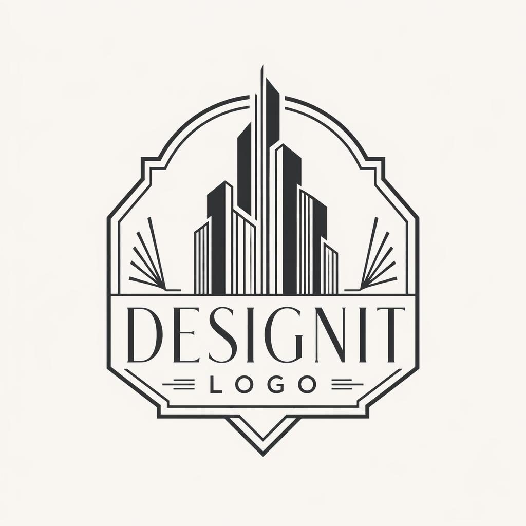 Logo concept for "designit logo" (real estate) — they designit logo. Logo type: emblem / badge. Visual style: art deco l