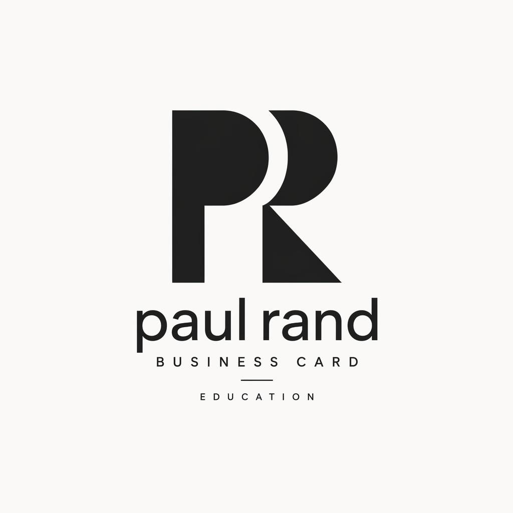 Monogram logo for paul rand business card in Swiss International style, monochrome elegant palette, centered on neutral background.
