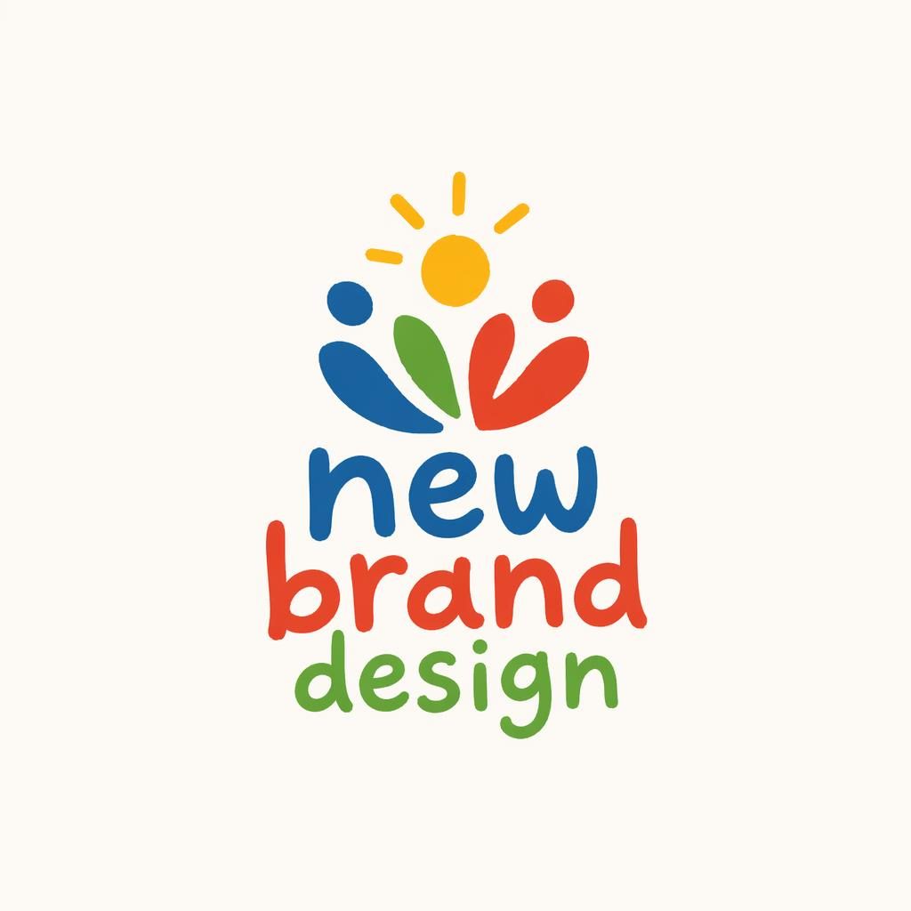 Centered vector logo for New Brand Design with playful hand-drawn icon and matching wordmark on a neutral background.