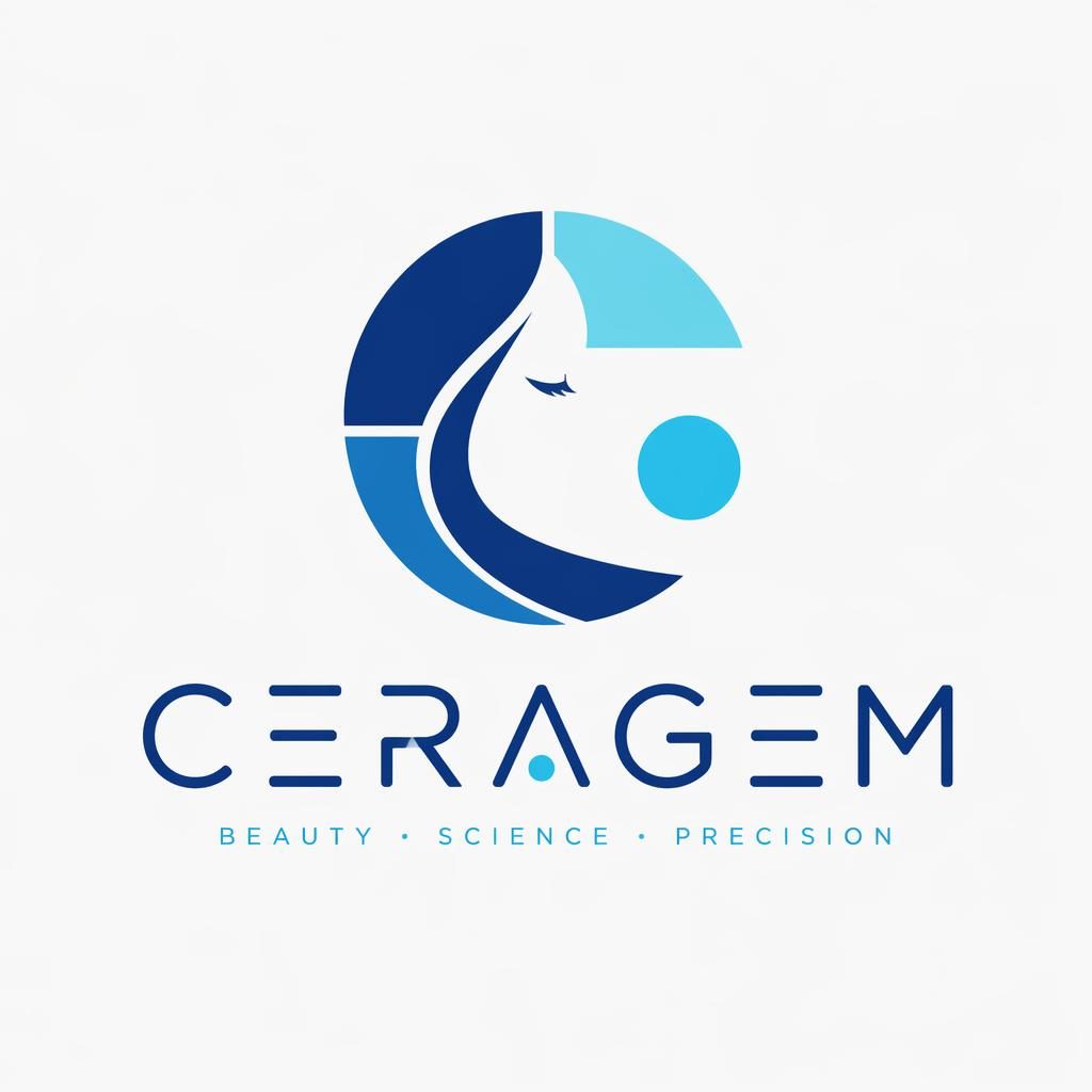Centered ceragem logo concept with wordmark and abstract icon in tech blue and cyan on a neutral background.