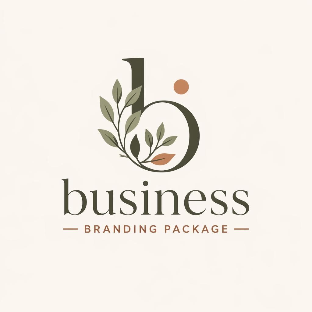Centered botanical wordmark logo with icon in warm earth tones on a neutral background, clean vector style.