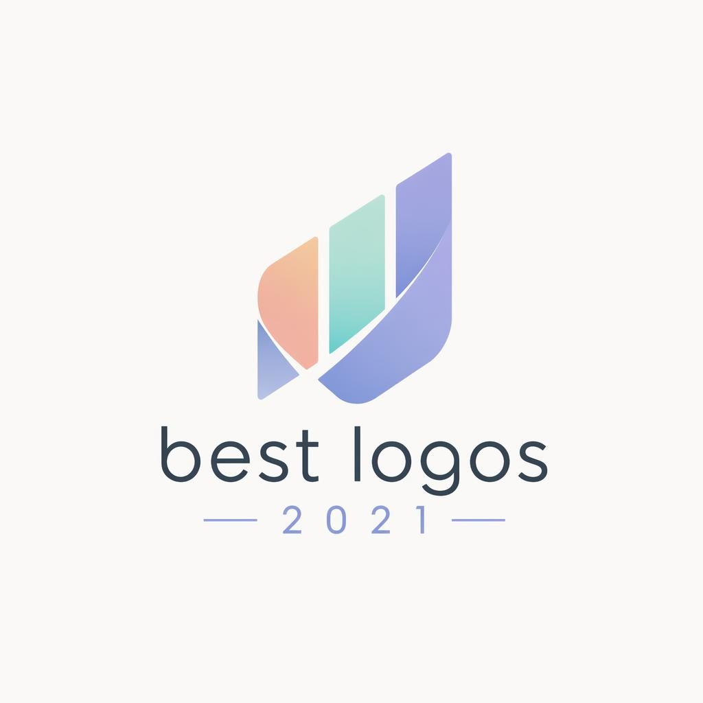 Modern minimalist fintech logo with an abstract pastel symbol and matching best logos 2021 wordmark on neutral background
