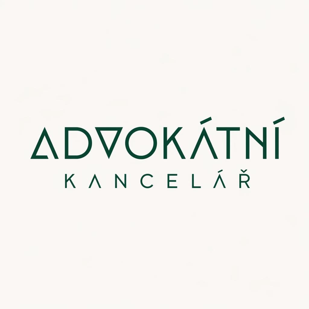 Textové advokátní kancelář logo v bauhaus stylu, lesně zelená typografie, čistá středová kompozice na neutrálním pozadí.
