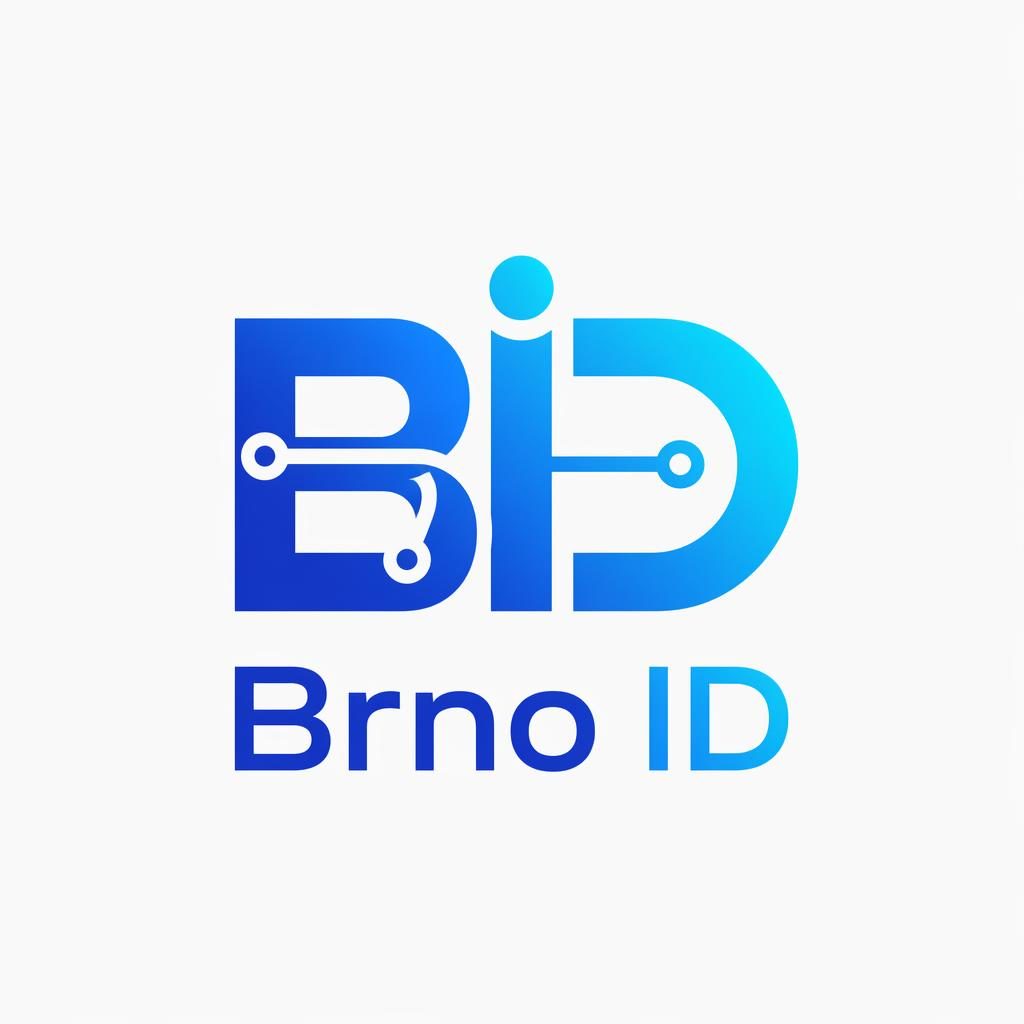 Minimalistické logo Brno ID s monogramem BI nebo BID v modré a tyrkysové, na neutrálním pozadí.