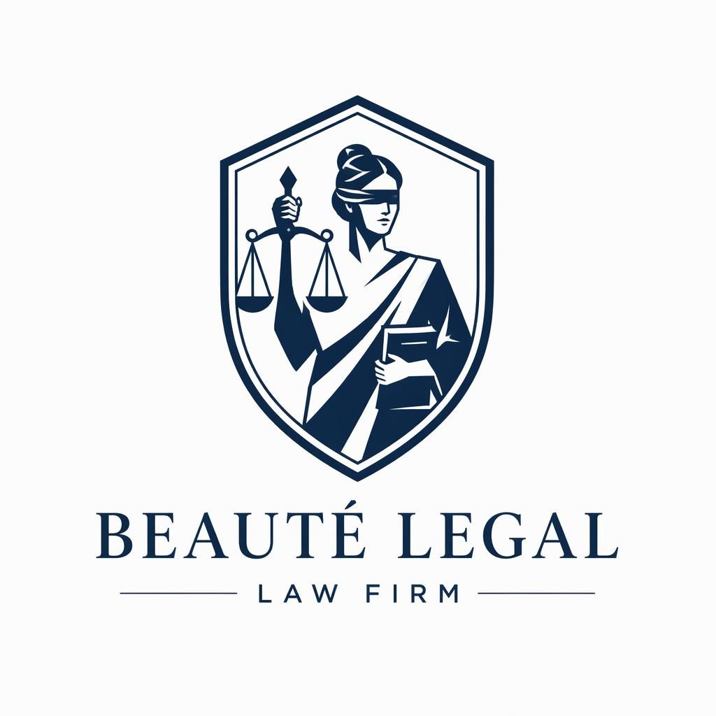 Geometric mascot logo for law firm in navy and white with matching brand typography, centered on a neutral background.