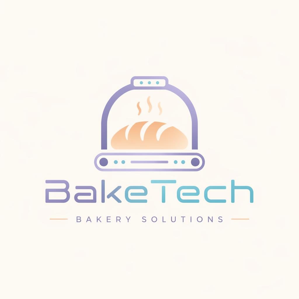 Centered bakery logo concept with pastel futuristic wordmark and matching icon on a neutral square background.