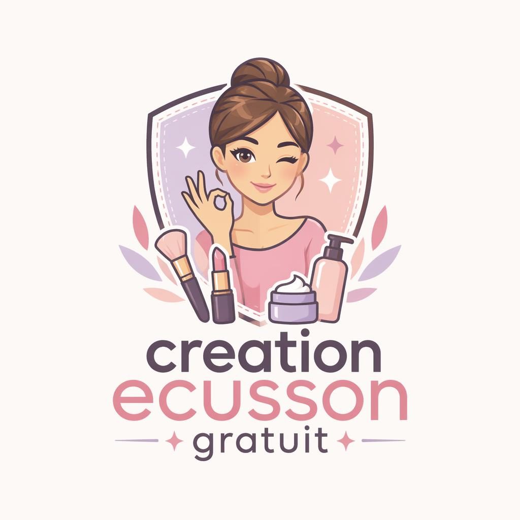Logo vectoriel carré avec mascotte beauté géométrique pastel, nom creation ecusson gratuit centré sur fond neutre.