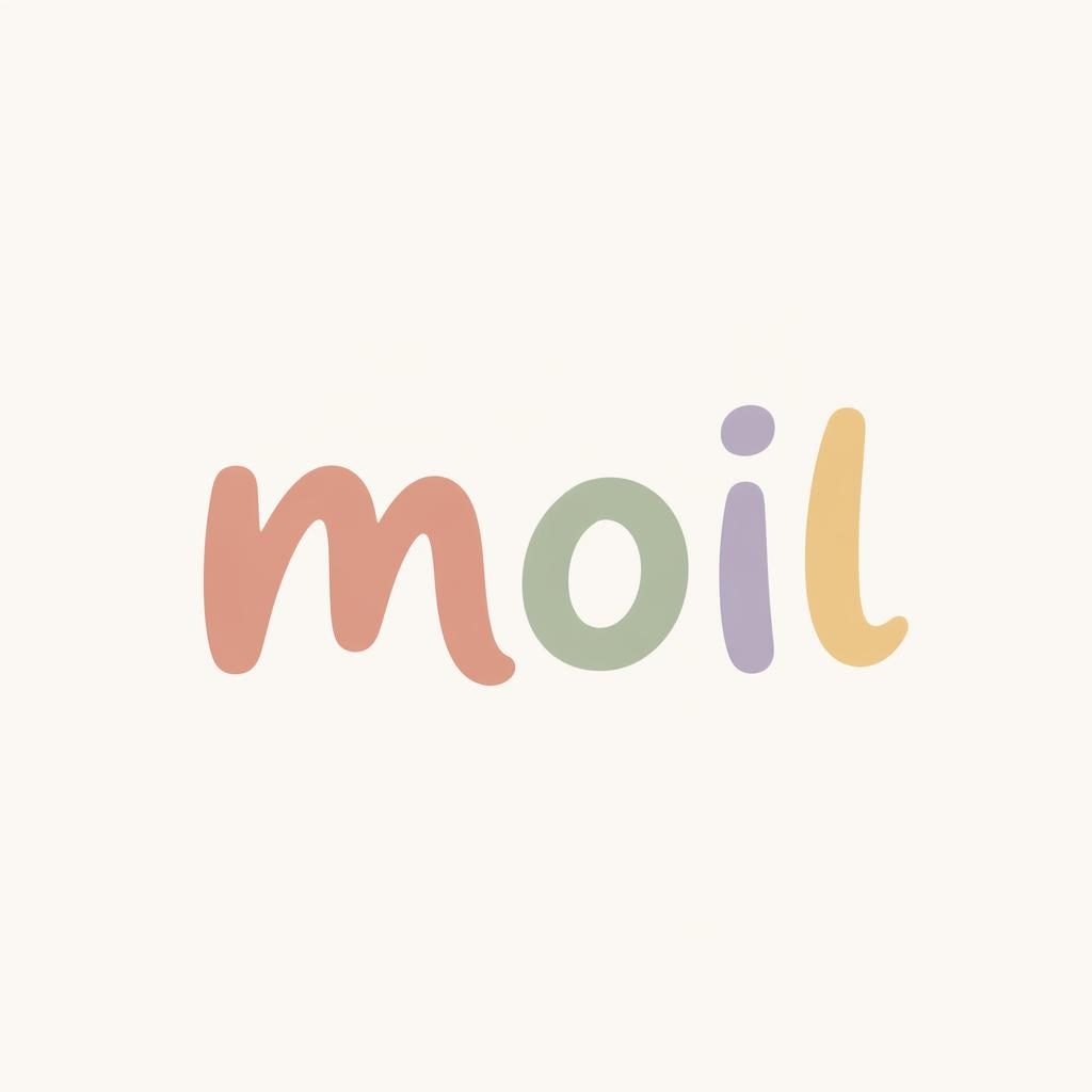 Centered Moil logo wordmark in hand-drawn organic pastel typography on a neutral background, clean vector style.