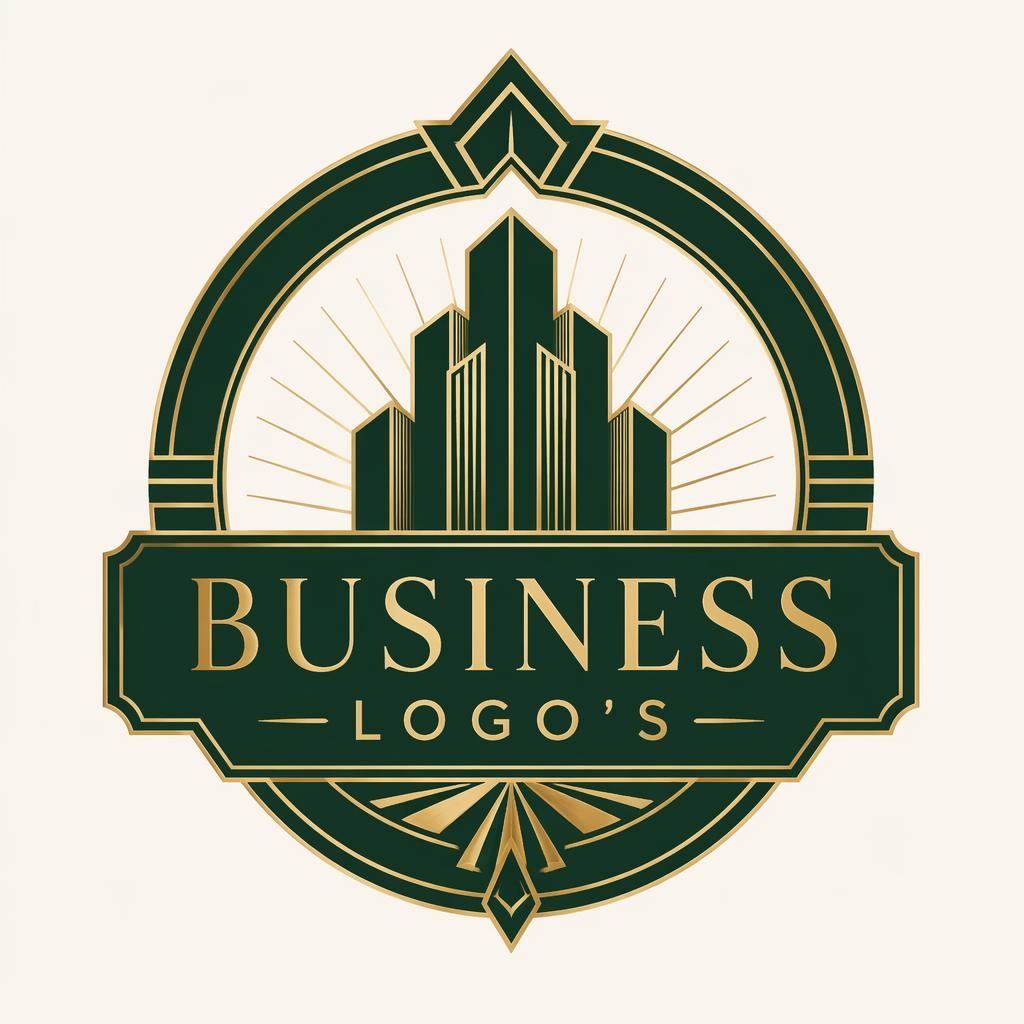 Centered forest green art deco emblem logo for Business Logo's on a neutral background, with elegant badge styling.