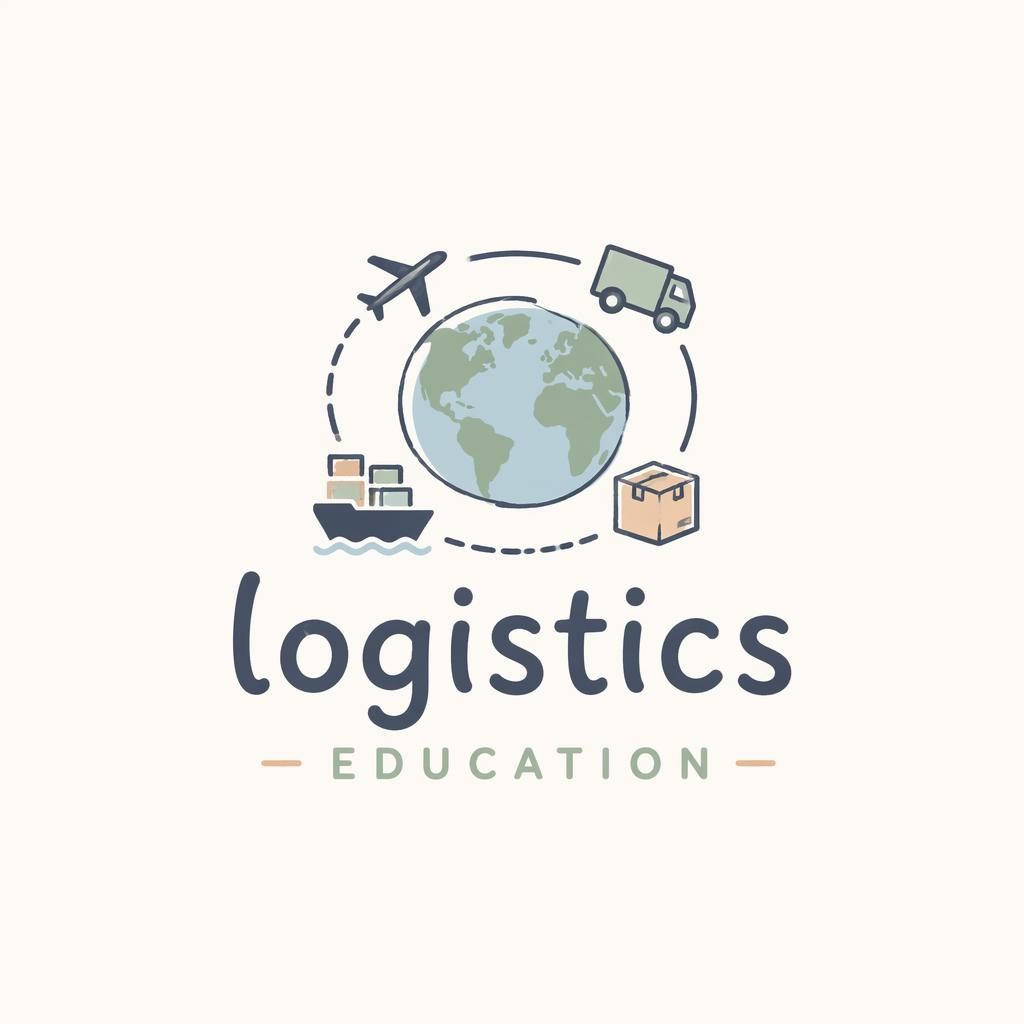 Centered hand-drawn pastel logistics logo with a wordmark and organic icon on a neutral square background.