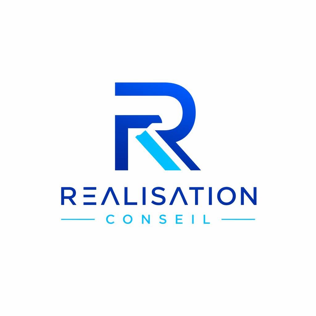Logo lettermark géométrique bleu et cyan pour realisation logo, centré sur fond neutre avec typographie assortie.