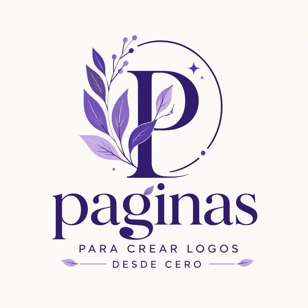Logotipo cuadrado con wordmark e icono botánico en morado real, centrado sobre fondo neutro con estilo vectorial limpio.