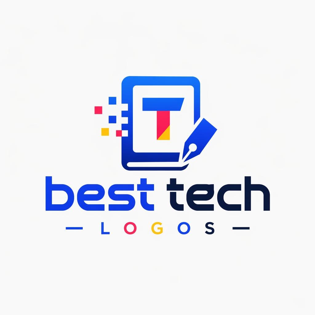 Centered futuristic logo for Best Tech Logos with playful wordmark and tech icon on a neutral background.