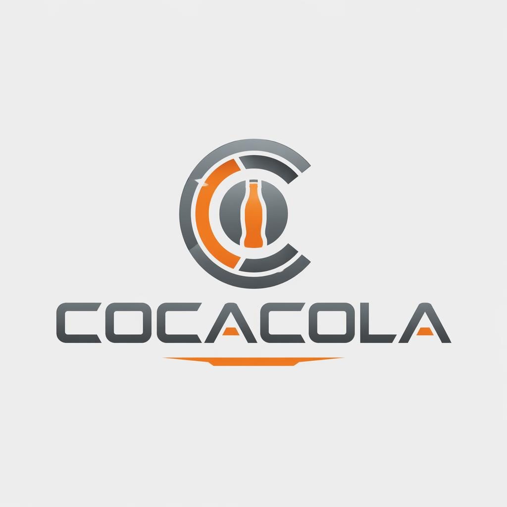Centered luxury cocacola logo concept with futuristic wordmark and icon in industrial gray and orange on a neutral background