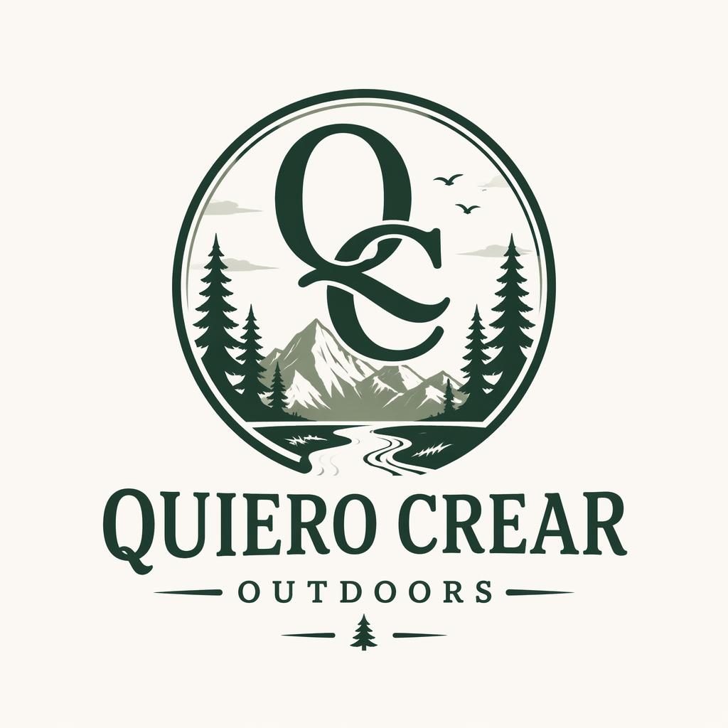 Logo con monograma de estilo vintage retro en verde bosque, centrado sobre fondo neutro, con tipografía de marca a juego.