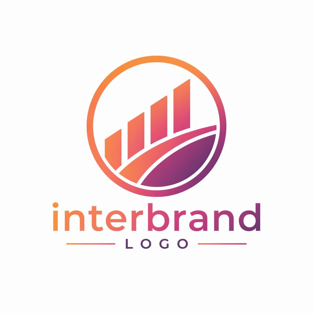 Modern minimalist emblem badge logo for Interbrand with sunset gradient typography, centered on a neutral background