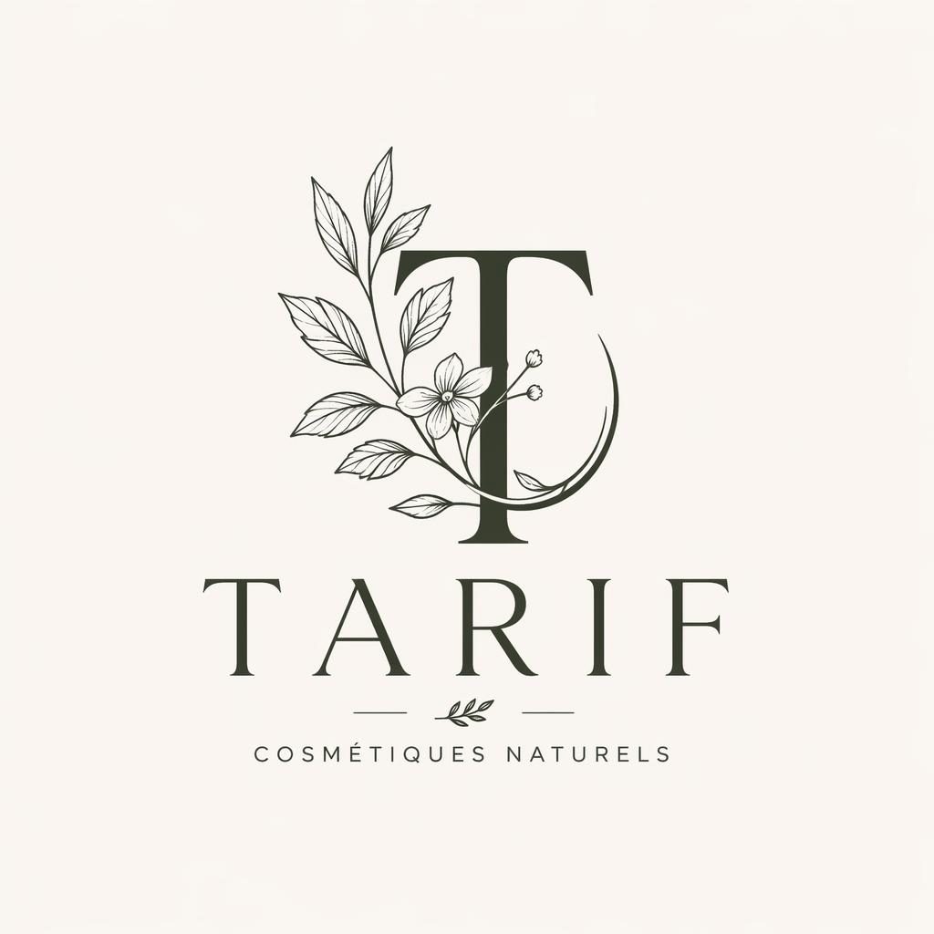 Logo vectoriel carré centré : mot-symbole beauté avec icône botanique monochrome sur fond neutre.