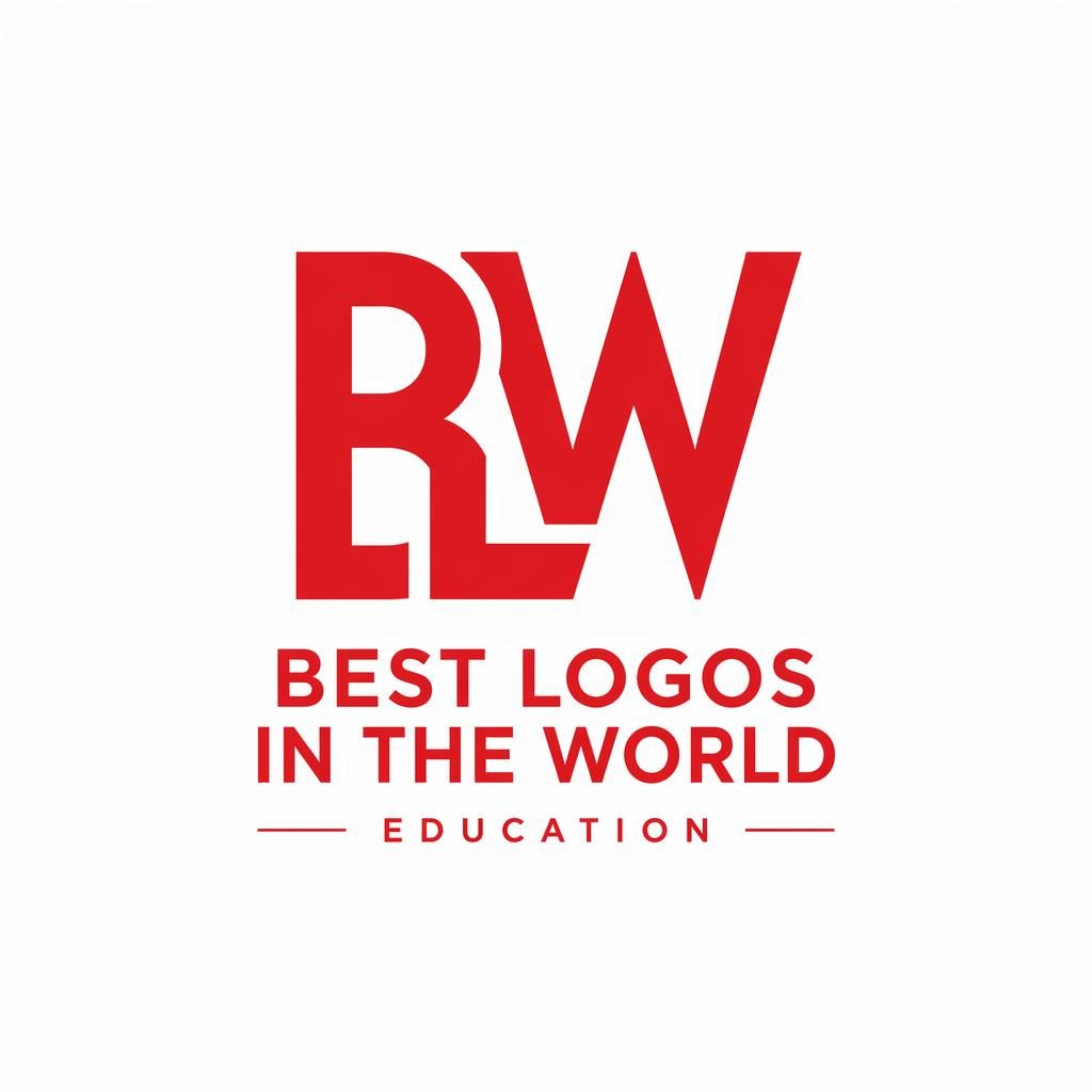 Bold red and white monogram logo for Best Logos in the World, centered on a neutral background in Swiss style.