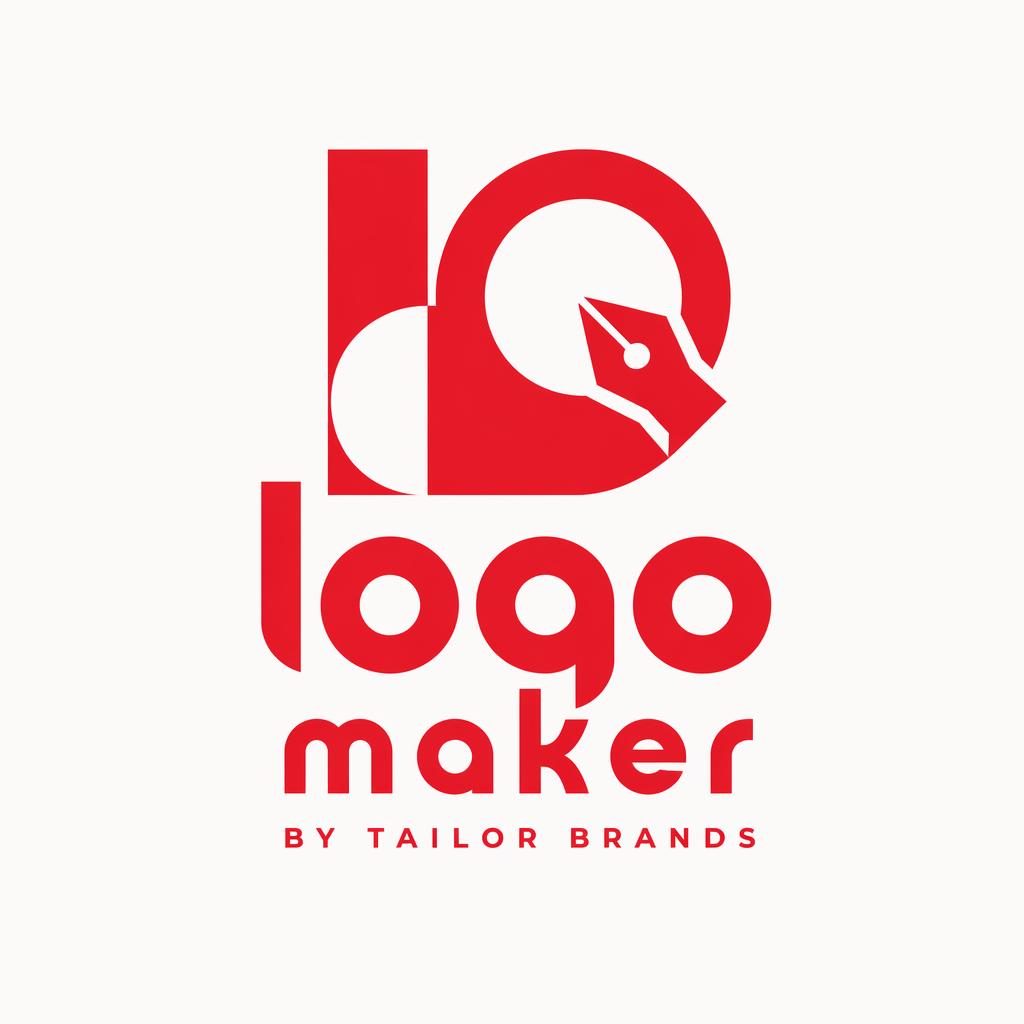 Centered red and white Bauhaus-style combination logo with icon and wordmark on a neutral square background.