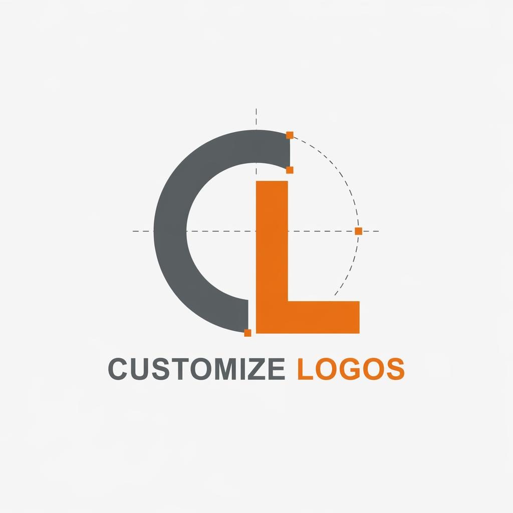 Centered monogram logo for customize logos in Swiss international style, gray and orange on a neutral background.