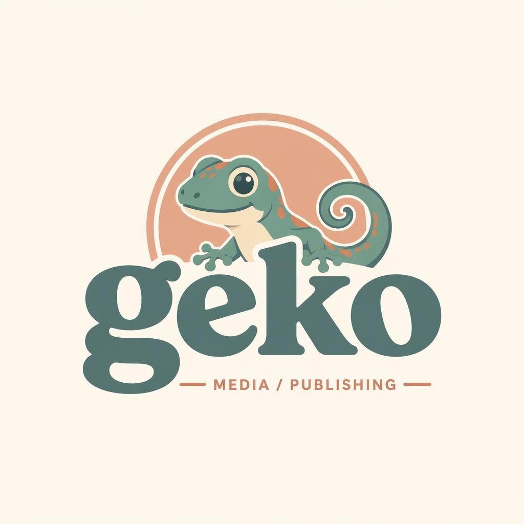 Square vector logo for geko logo featuring a vintage retro wordmark with a soft pastel icon on a neutral background.