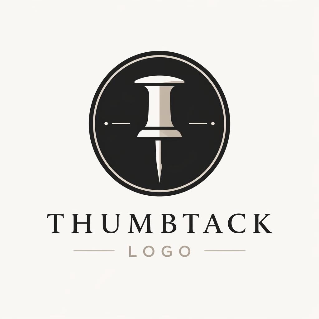 Minimal monochrome emblem logo for thumbtack logo, centered on a neutral background with elegant modern typography.